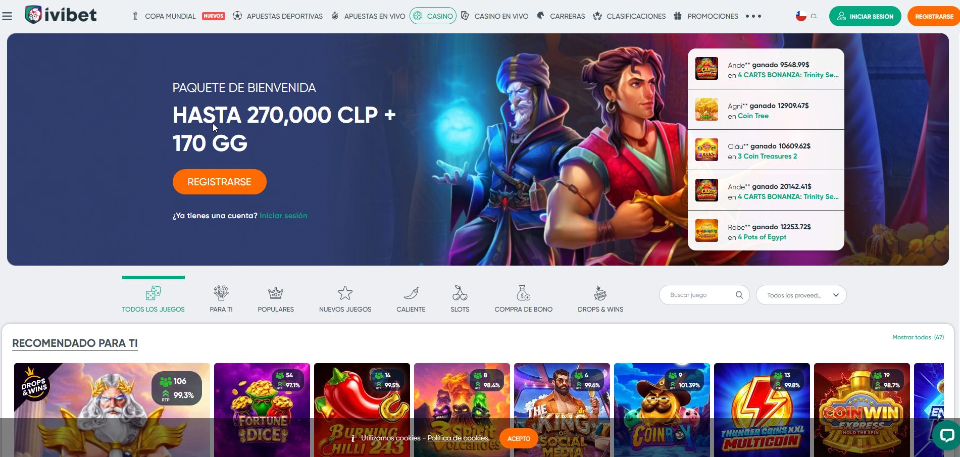 Home de Ivibet mostrando el Bet Builder y más de 400 mesas en vivo de Evolution
