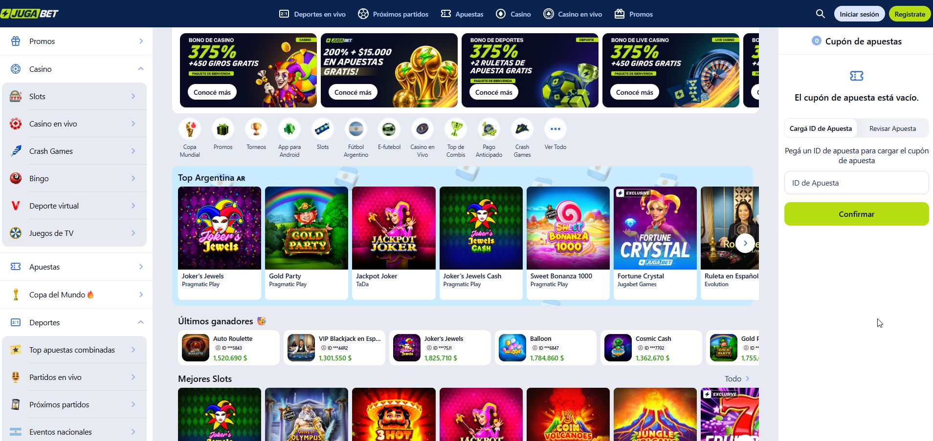 Captura de la home de JugaBet con torneos de crash games y ranking en vivo
